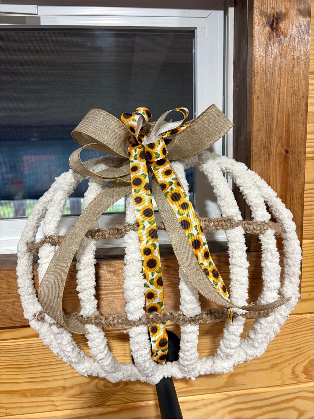 Handcrafted Cream Sunflower Ribbon Pumpkin - Home Holiday Decor